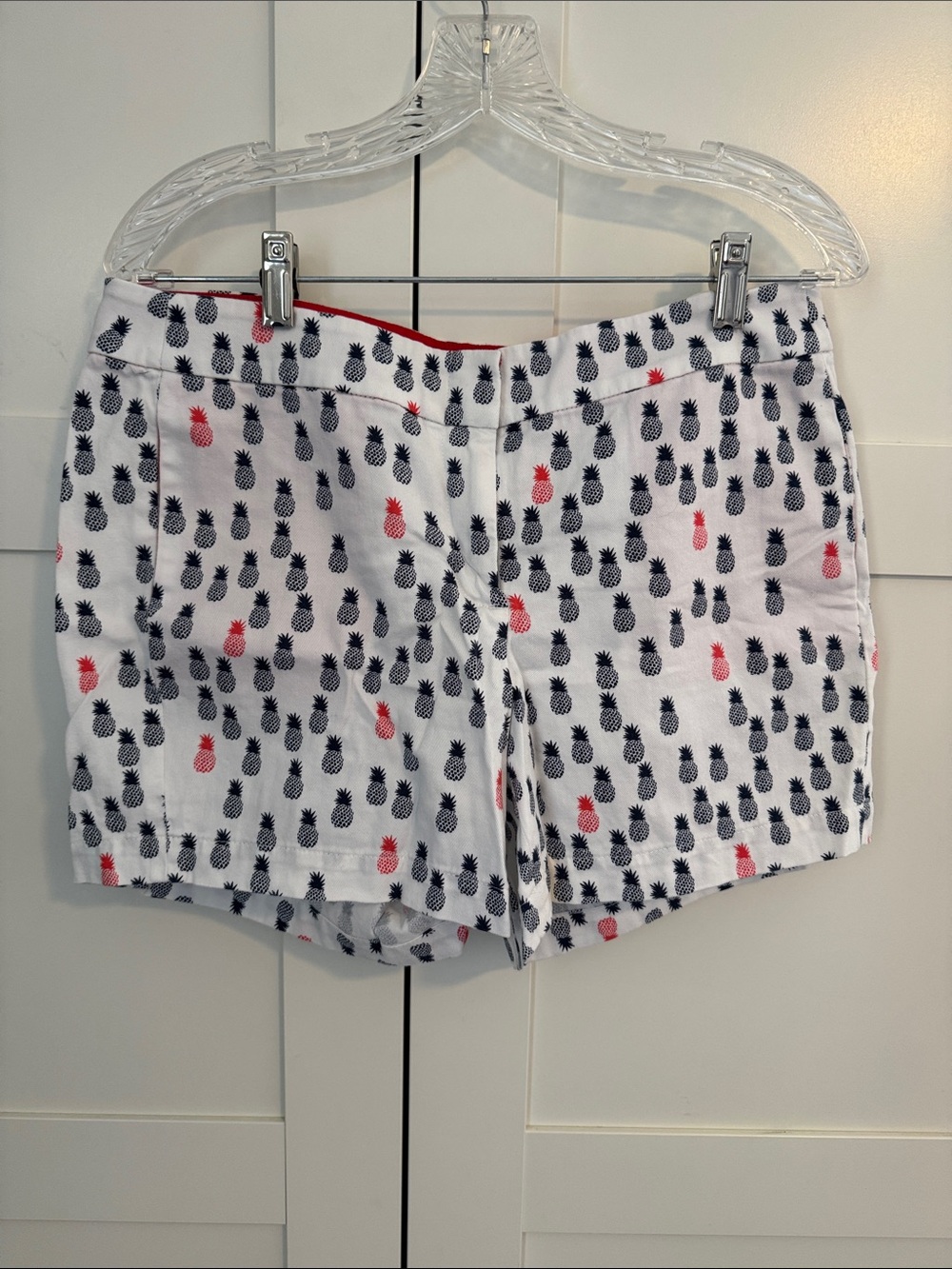 J. Crew White Shorts with Navy and Coral Pineapple Print